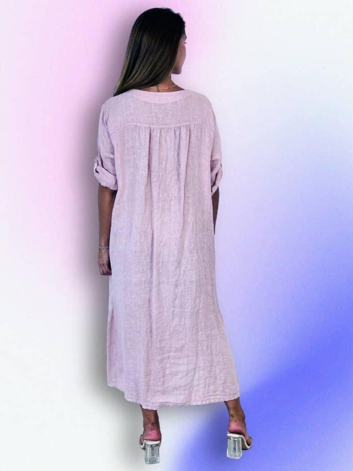Linen & More - Wholesale Dress - Women's - REF 16325 LONG TWO-RING DRESS 100% LINEN