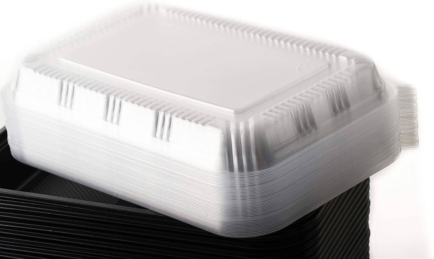 EcoQuality - Vente Boîtes de conservation - Récipient jetable noir à 3 compartiments avec couvercles6