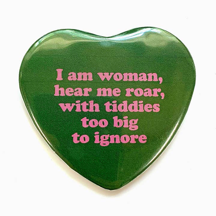 Krystan Saint Cat - Wholesale Lapel Pin/Button - I Am Woman With Big Tiddies Heart Shaped Pinback Button0