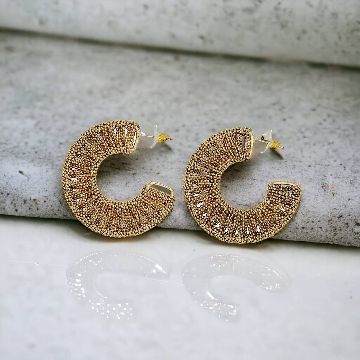 Narratives The Line – wholesale Hoop earrings – Gold Woven Bead Hoop Earrings1