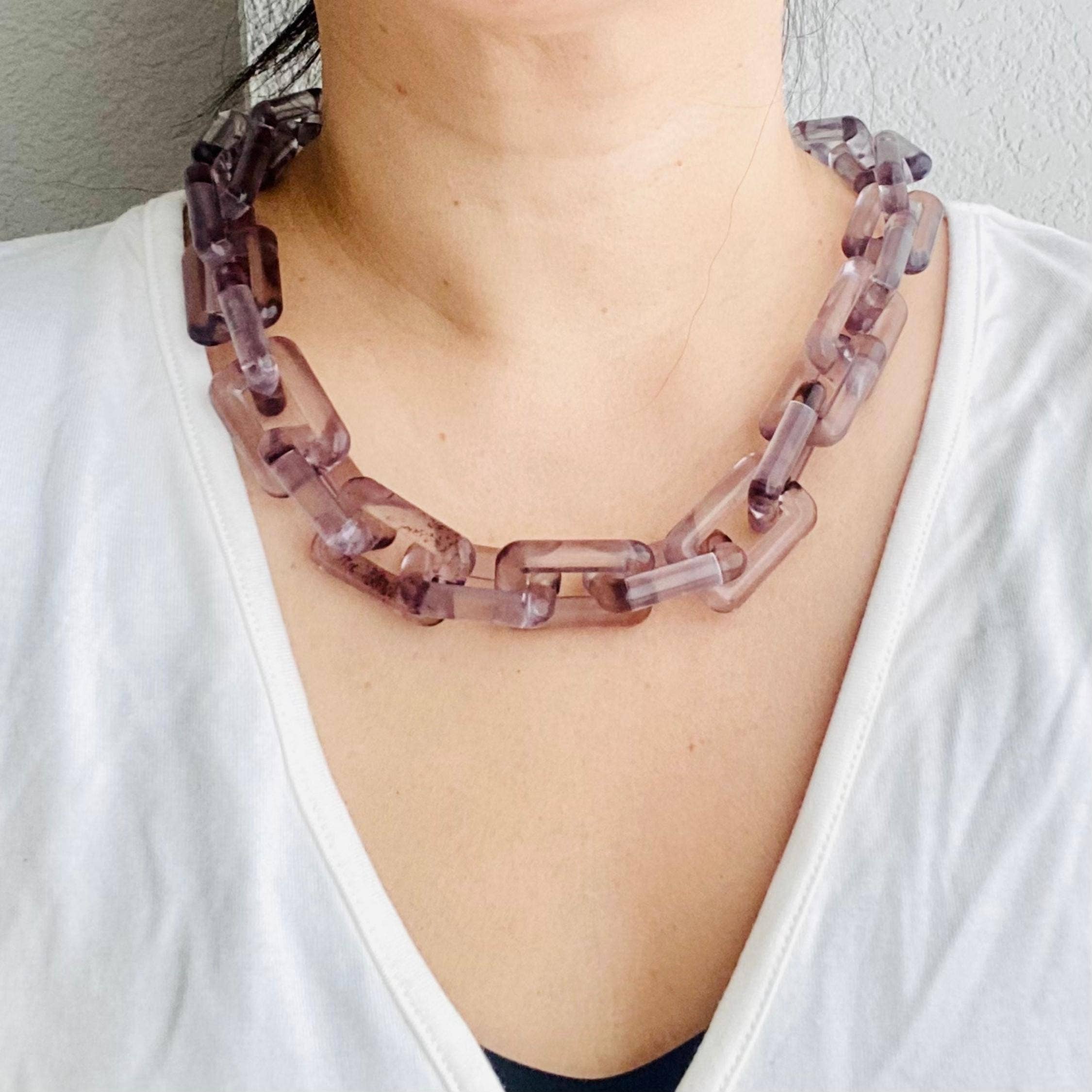 Tiny Gift Society - Vente Collier maille et chaîne - Collier à maillons carrés à chaîne épaisse | Bijoux en acrylique Boho6
