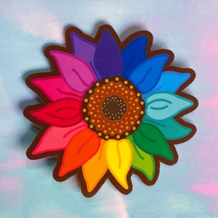 Rainbow Sunflower Magnet | Colorful Flower Fridge Magnet for wholesale by Chelzart