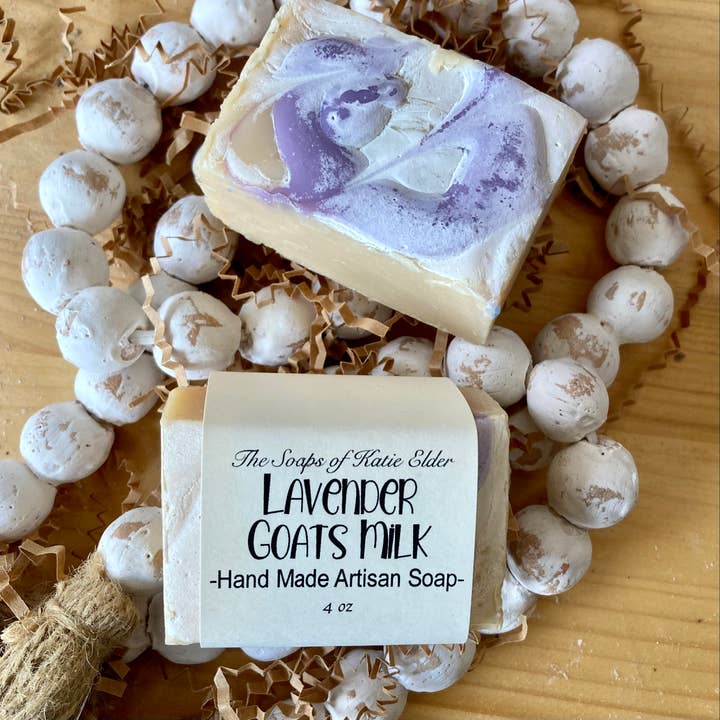 Zeepreep met lavendelgeitenmelk 4-4,5 oz zeep voor wholesale door The Soaps of Katie Elder