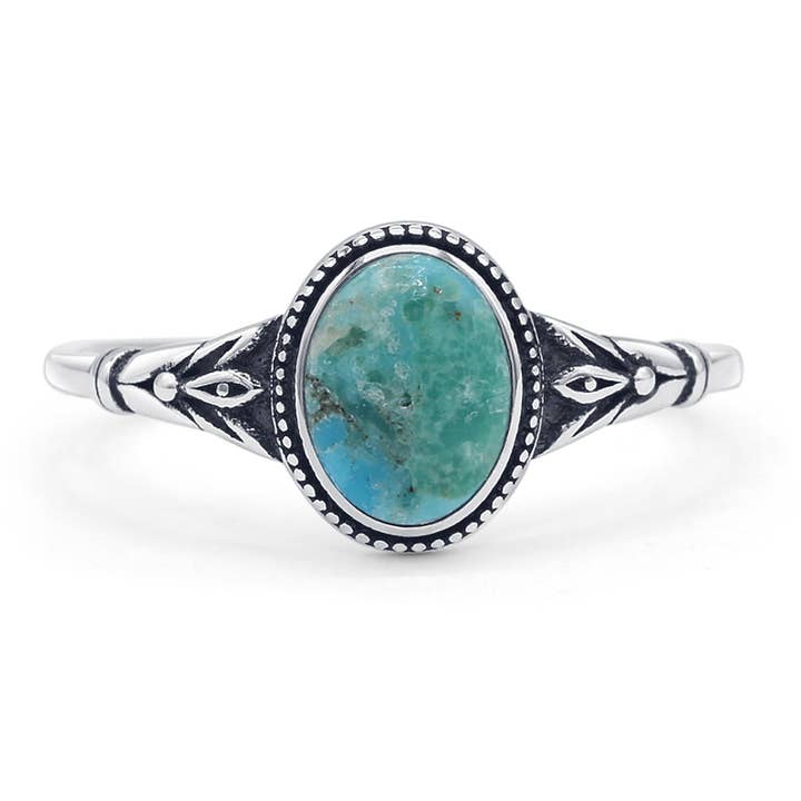 Oval Turquoise Floral Ring Oxidized for wholesale by Blue Apple Imports