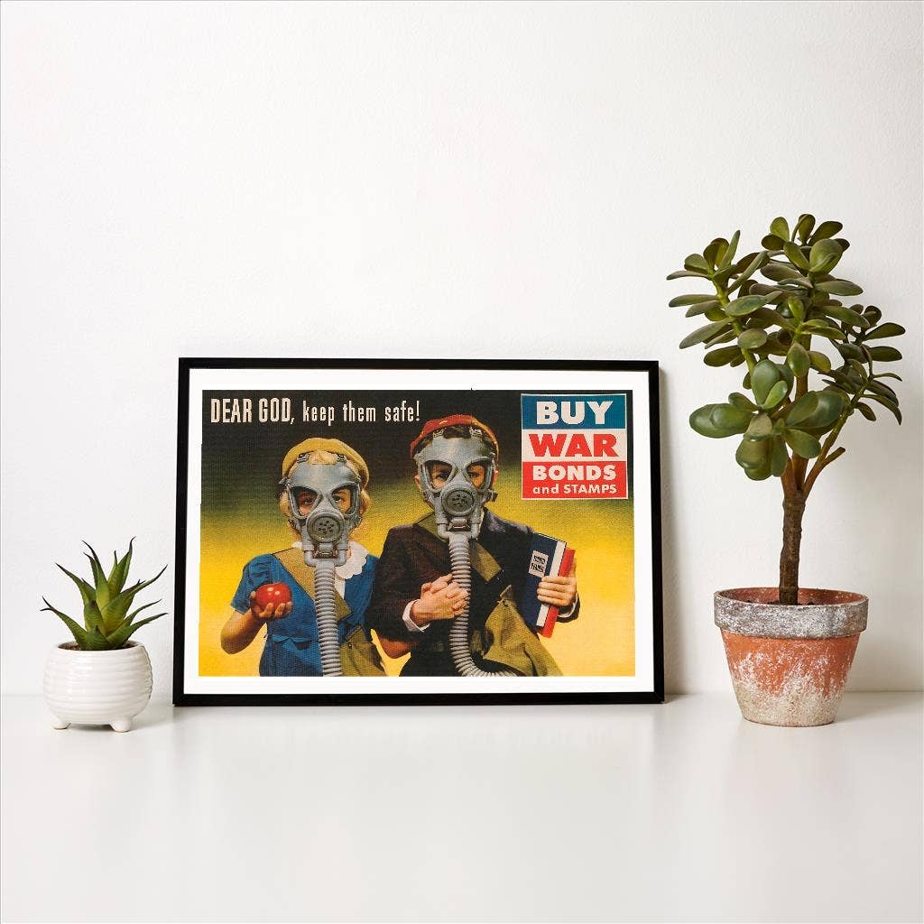 Found Image Press – Impressão artística por atacado – Impressão de Arte PO-149 Cartaz de Obrigações de Guerra, Crianças com Máscaras de Gás1