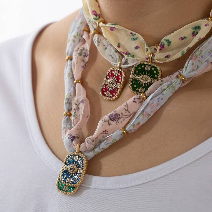 ACCITY - Wholesale Pendant/Charm Necklace - Original Silk Scarf Necklace with Colorful Charm_CWMM88155