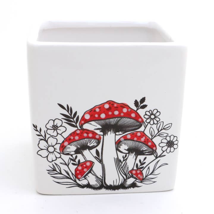 Mushroom planter, square container, whimsical woodland decor for wholesale by Lenny Mud