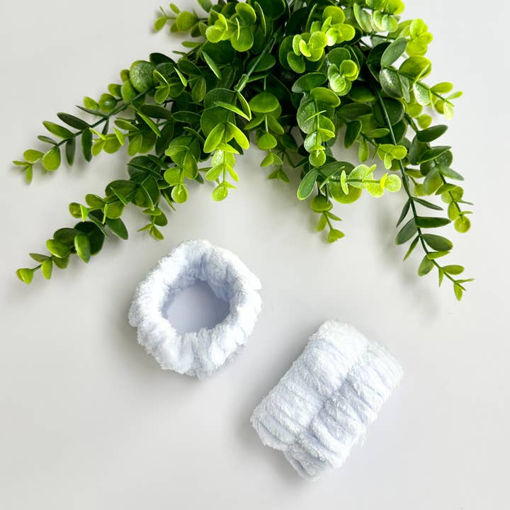 EcoFreax - Wholesale Spa Headband - Spa Wrist Wash band Set, Face Washing Cleansing Towel White