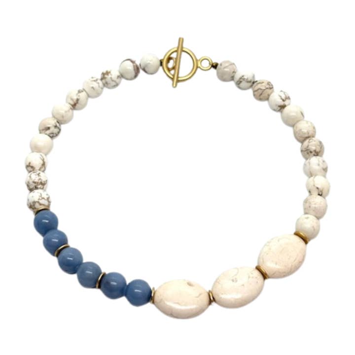 Blue Angelite Necklace with Three Large White Magnesite Accent Stones for wholesale by Deborah Grivas Designs