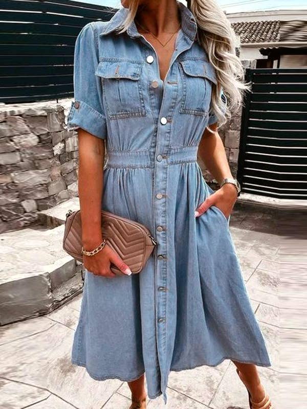 Short-sleeved collar babydoll denim shirt dress and other Purchase Wholesale chambray dress. Free Returns & Net 60 Terms on Faire trending on Faire.