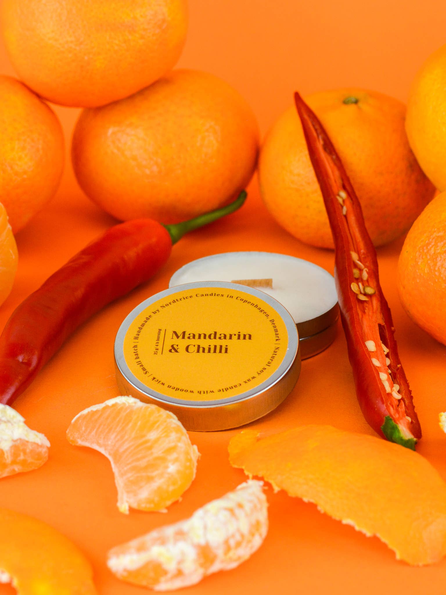 Nordtrice – Engroshandel Rejsestearinlys – Mini duftende sojelys, Mandarin & Chili3