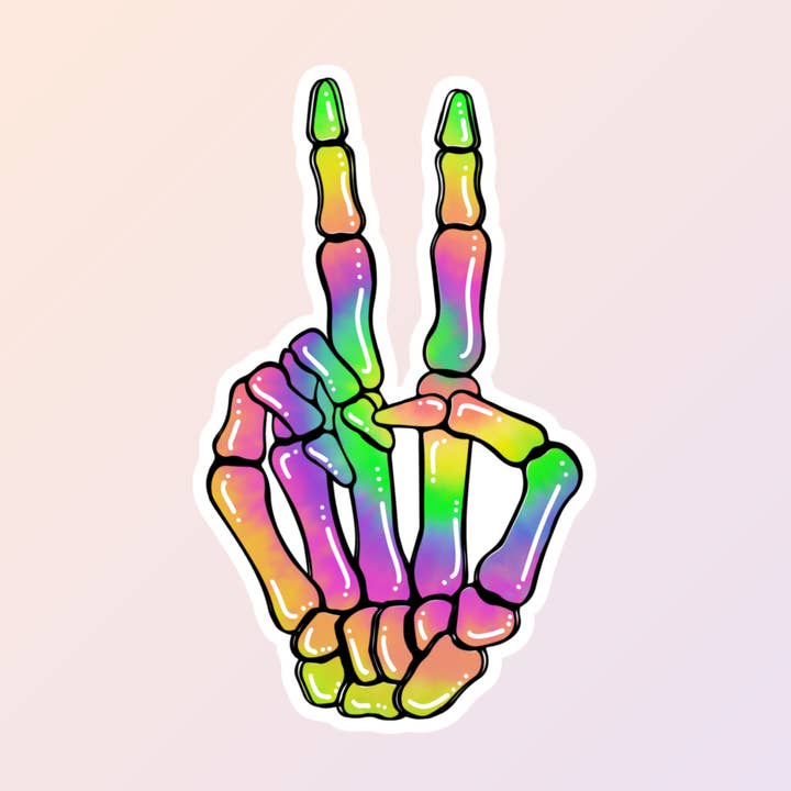 Rainbow Skeleton Peace Sign Stickers, Cool Stickers for wholesale by Sorry Not Sorry Co