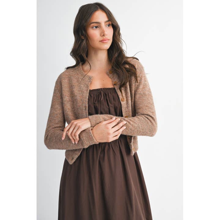 MOCHA MOUSSE ELEGANTLY CRAFTED BROWN KNIT WOOL CARDIGAN for wholesale on Faire1