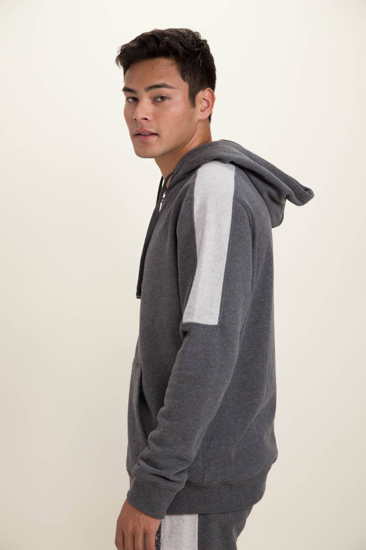 Mono B Pullover Cropped Mesh Hoodie With Contrast Panels