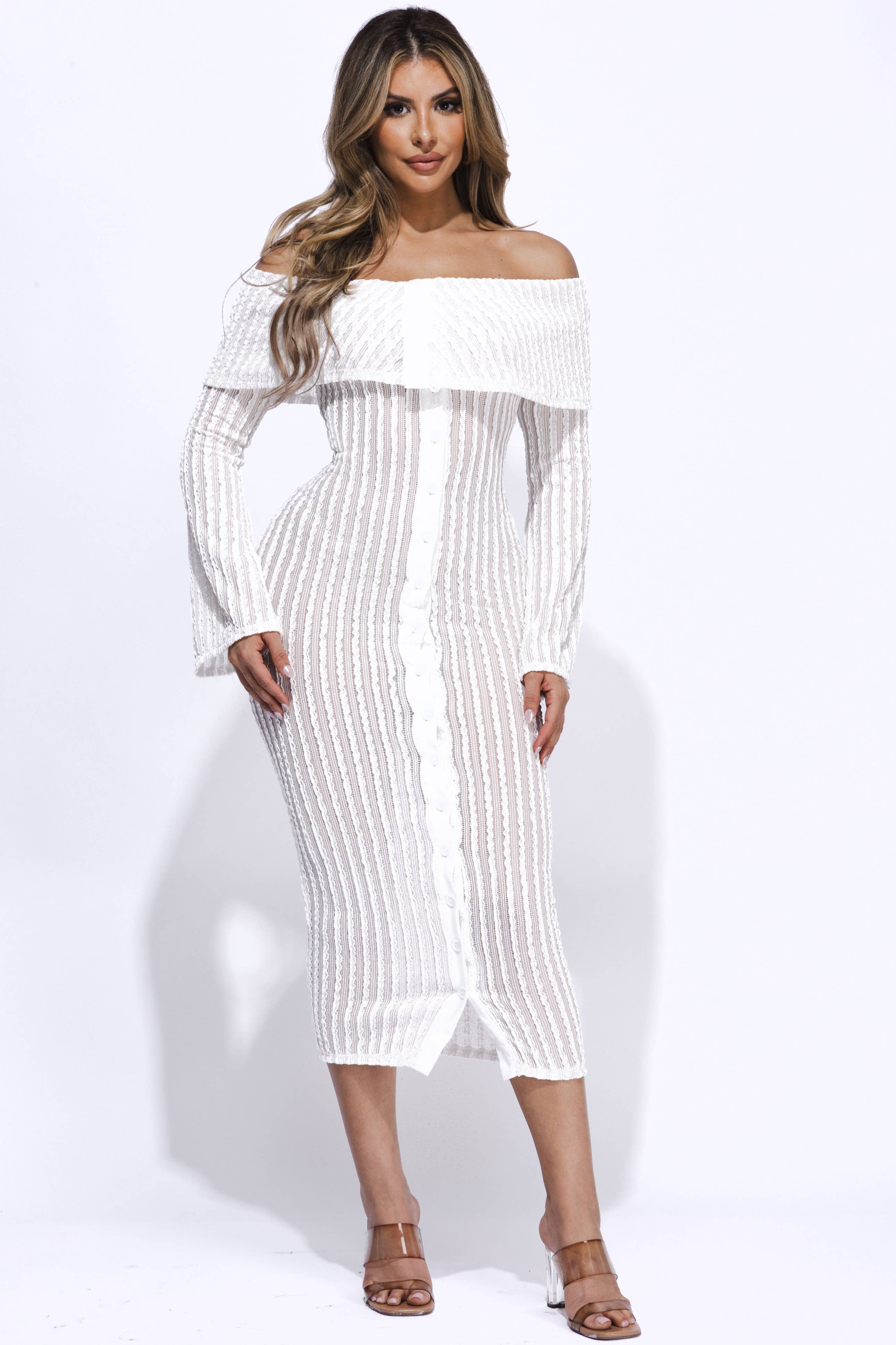 K Too - Wholesale Dress - Women's - Ruffled fabric off shoulder midi dress7