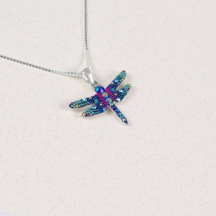 PP-8597 / CRYSTAL & SILVER SMALL MYSTIC DRAGONFLY PENDANT for wholesale by Mosaico Jewels