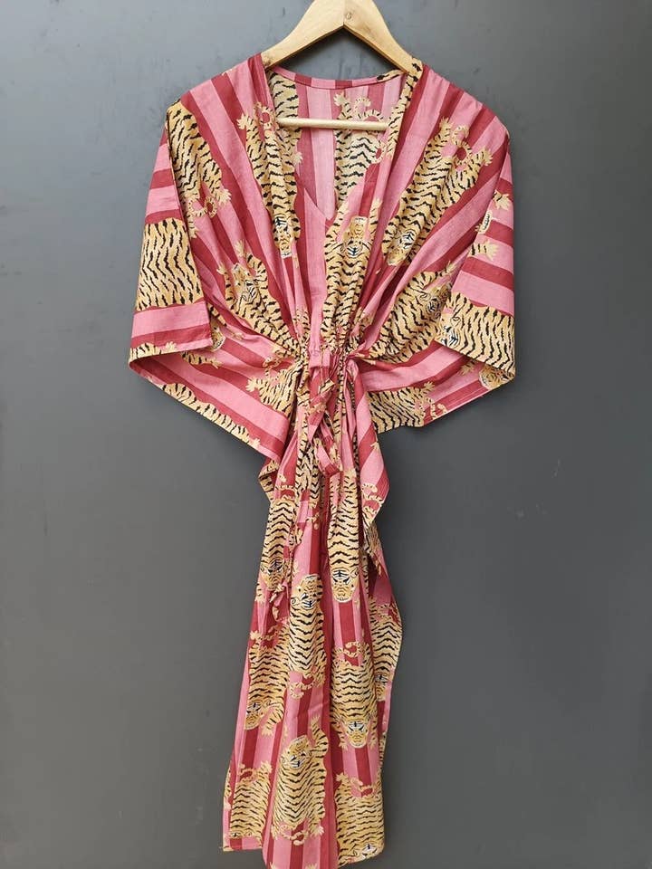 bhavnas boutique – wholesale Kaftan – Women's – Handmade Cotton Nightwear Dress Tiger Print Kaftan