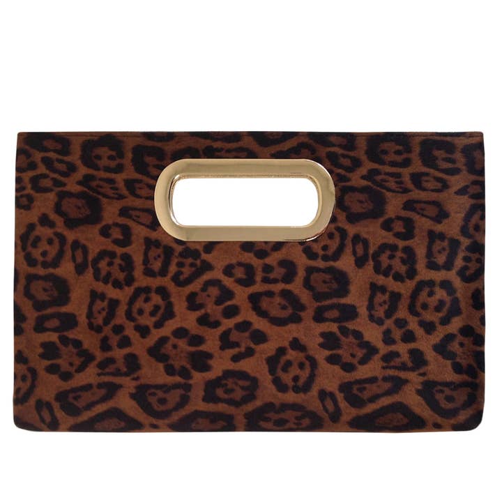 Faux Suede Top Handle Small Leopard Clutch for wholesale by JNBFASHION.COM