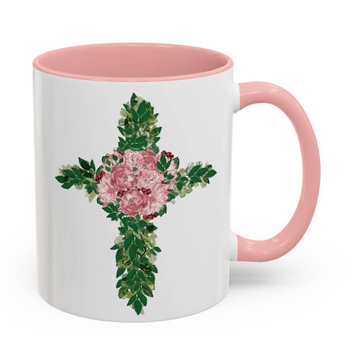 Blue Cava – Caneca por atacado – Canecas de Café Bicolor com Cruz Floral, 325 ml.1