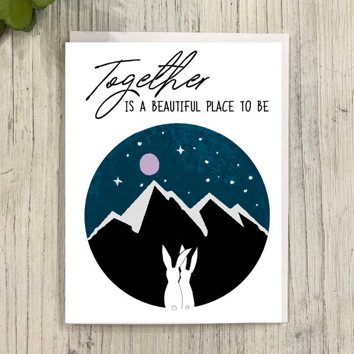 Together Bunnies Mountain Wedding Anniversary Card for wholesale by Great Odin's Hellos