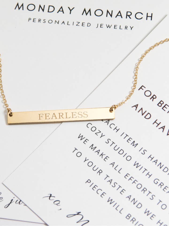 Fearless Bar Necklace Silver Bar Necklace Custom Bar Necklac for wholesale by Monday Monarch | Necklaces, Earrings & Bracelets