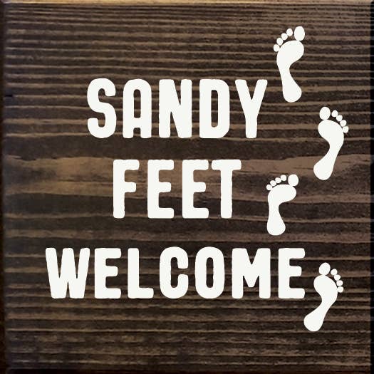 Sandy Feet Welcome (footprints) - Wood Sign for wholesale by SAWDUST CITY