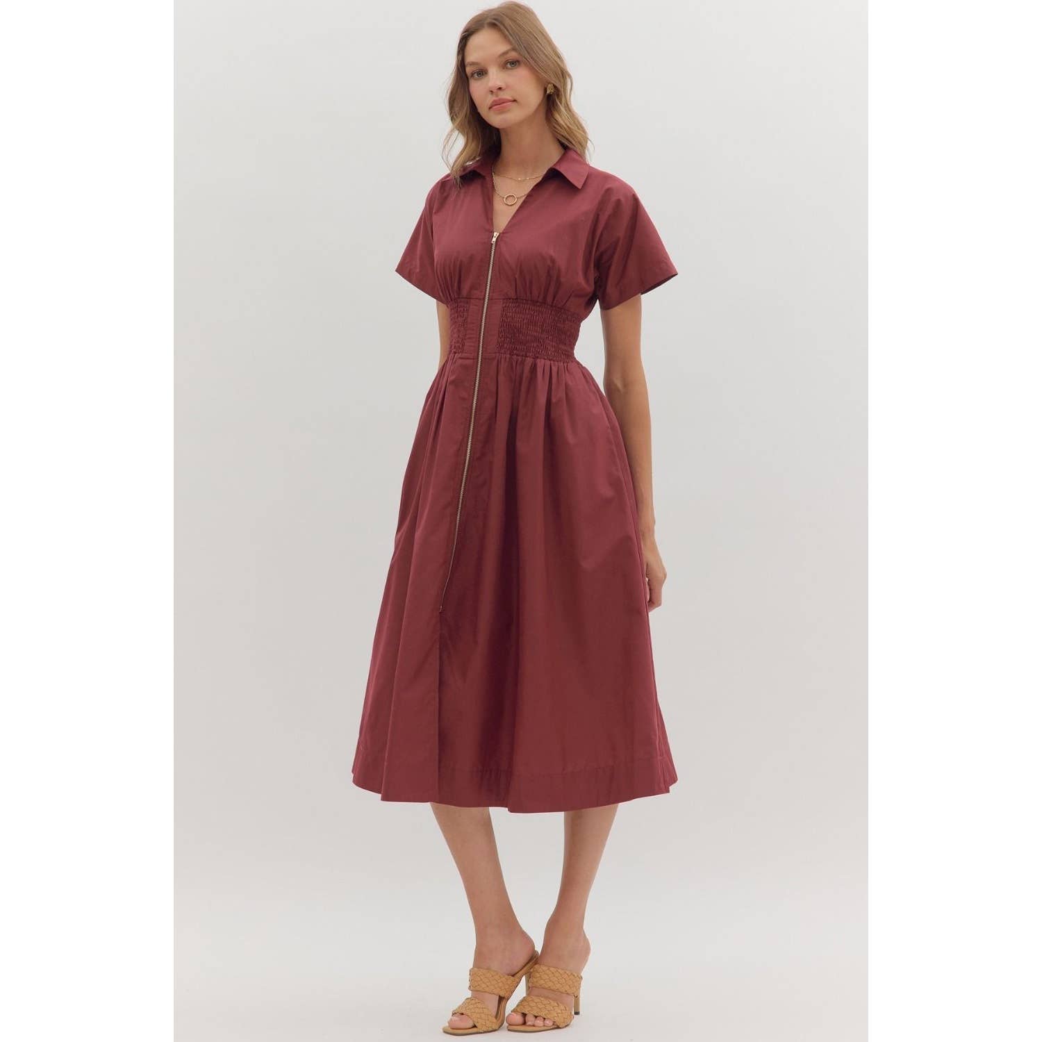 STYLE USA - Wholesale Dress - Women's - Solid short sleeve midi dress 16