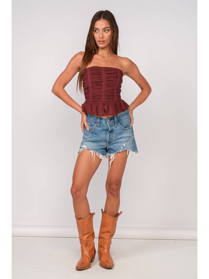 Sky to Moon - Wholesale Tank Top - Women's - BACK SMOCKED BAND RUFFLE DOWN RUCHED CROP TOP