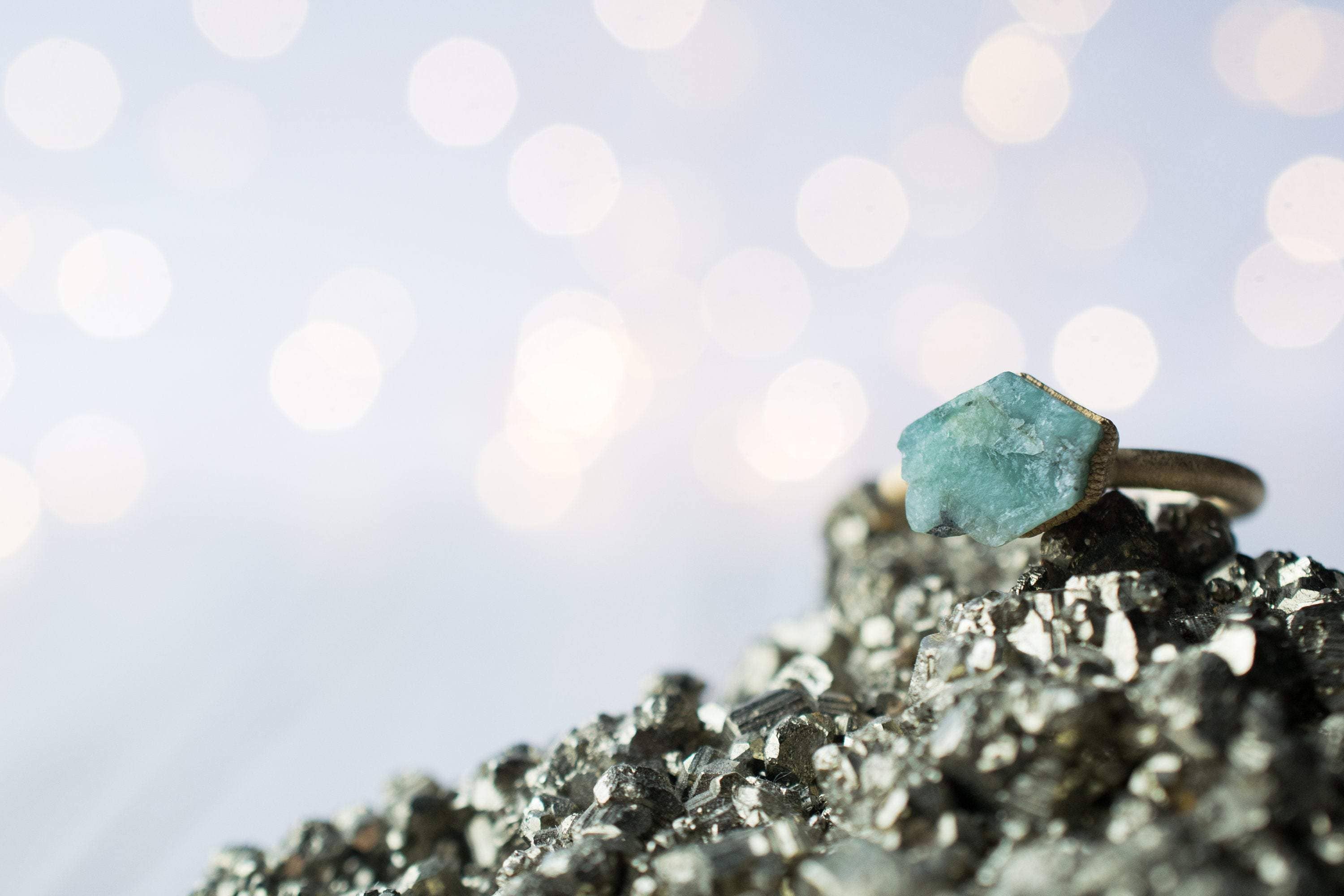 HAWKHOUSE - Wholesale Cocktail/Statement Ring - Gold Plated Rough Emerald Ring3