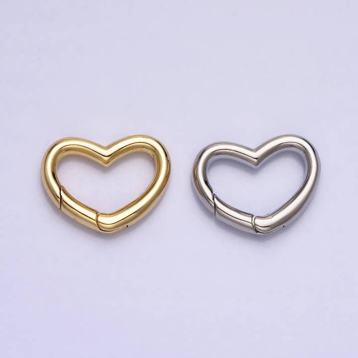 Dainty Gold Spring Gate Ring, Push Gate ring, 16.6x13mm Heart Clasp Charm Holder Gold SilverClasp for Link Chain Connector Z-173 Z-174 for wholesale by Aim Eternal