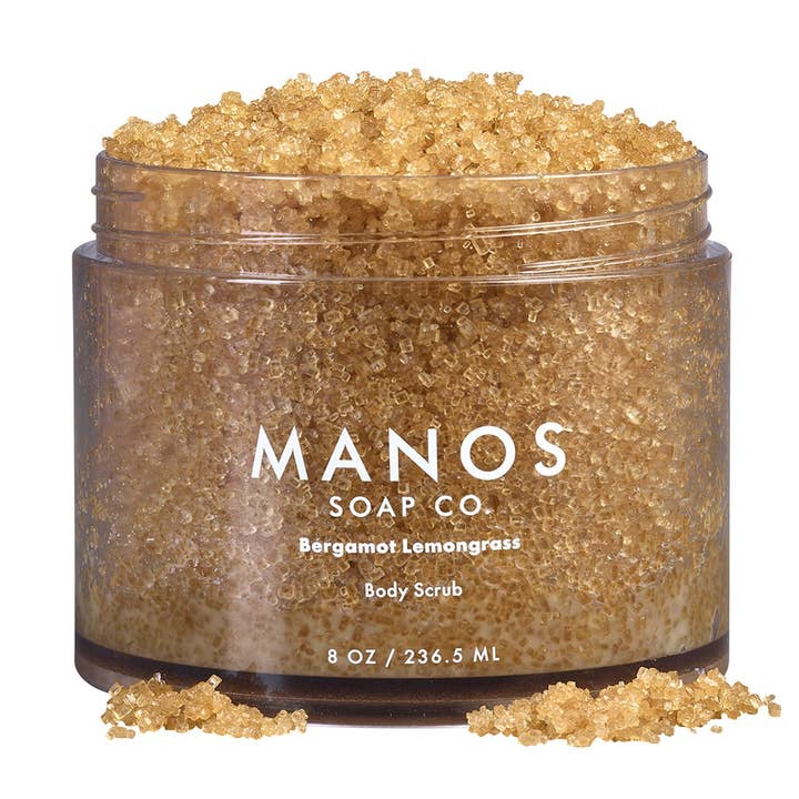 Bergamot Lemongrass Sugar Body Scrub for wholesale by Manos Soap Co.