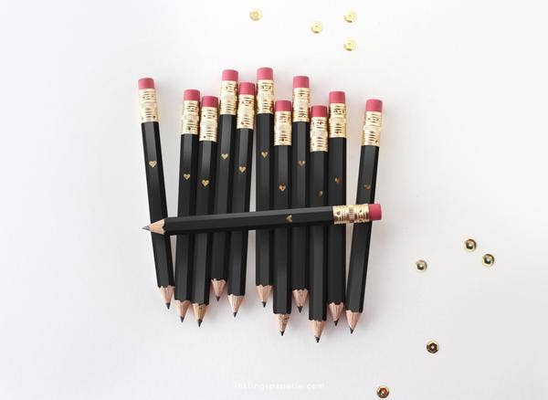 Inklings Paperie – wholesale Pencil – Mini Pencils - Gold Heart/Black1