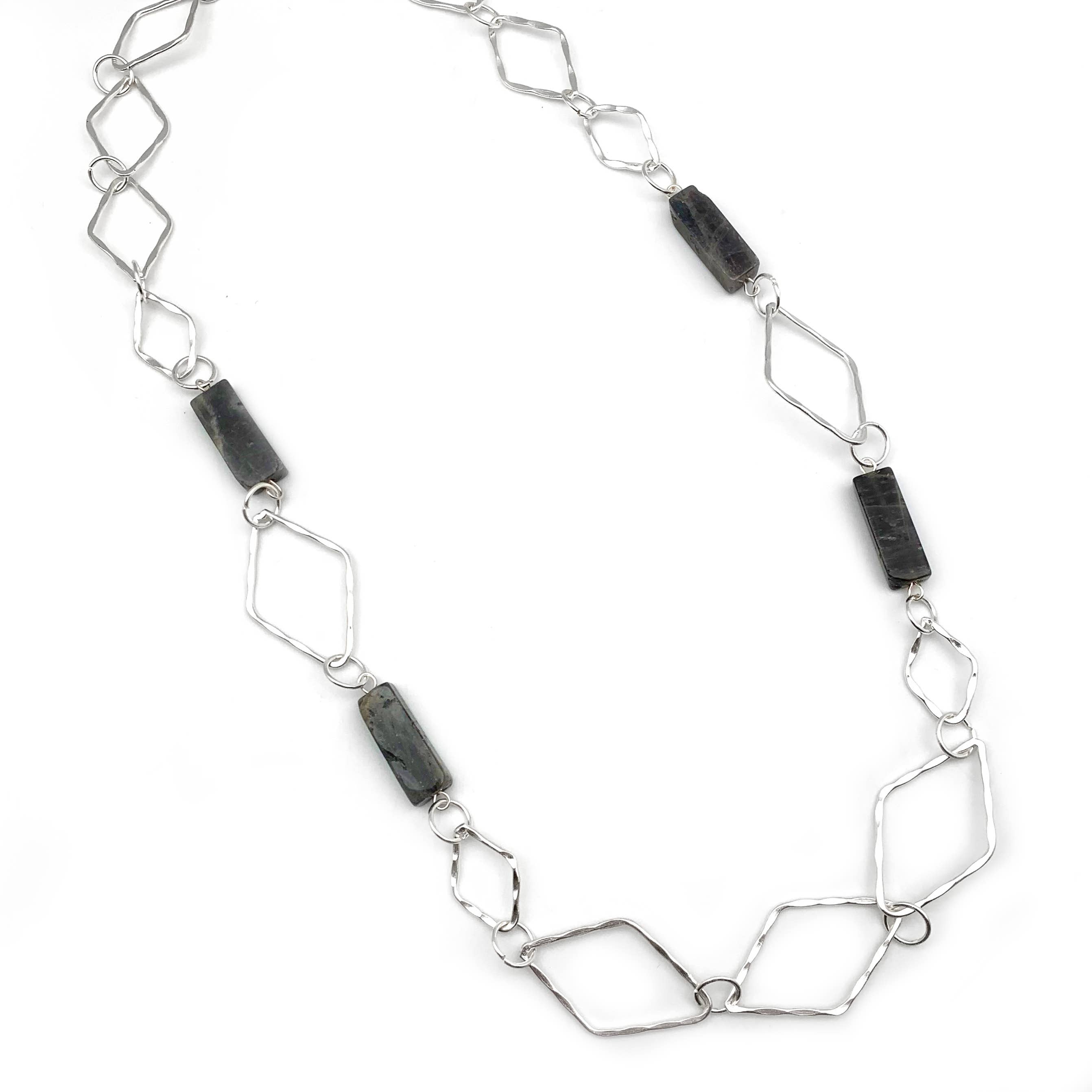 Anju Jewelry - Wholesale Link & Chain Necklace - Silver Plated Necklace w Semi-Precious Stones - Labradorite0