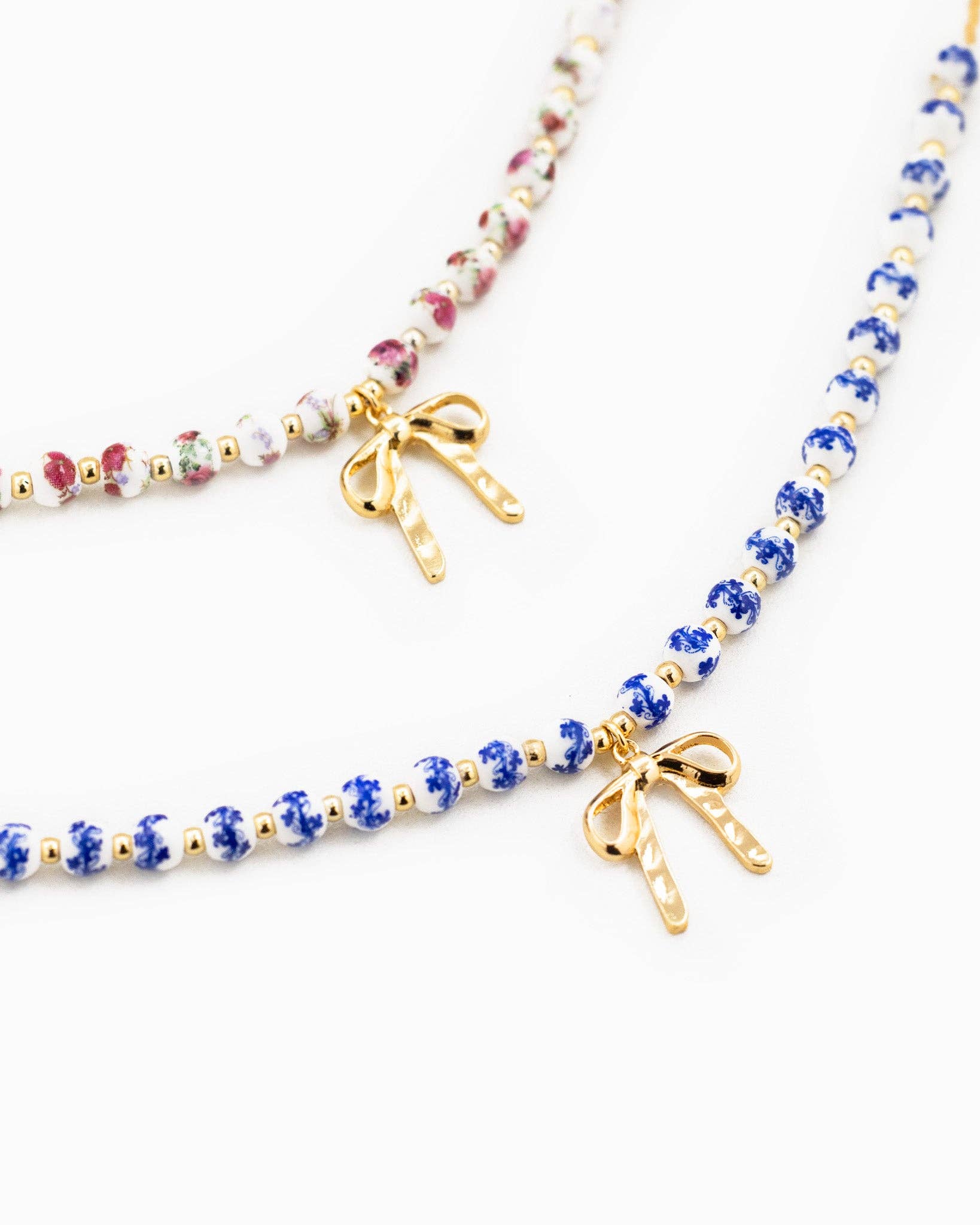 Sessori - Wholesale Pendant/Charm Necklace - Ceramic Blue Bead Bow Pendant Necklace2