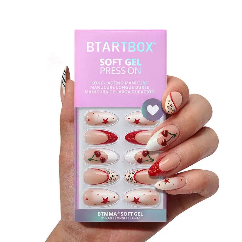 BTArtboxnails - Wholesale Press-On/Fake Nails - 3D Cherry Red French Tip Nails - Medium Almond False Nails1