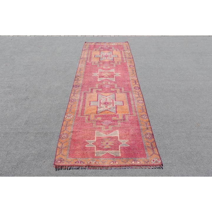 Tapete Vintage Turco de Corredor 3,2x9,7 pés, Tapete de Lã Ikat Rosa Laranja por atacado de The Loom Wholesale