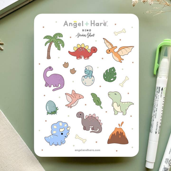 Dino-klistermærkeark for engroshandel hos Angel + Hare