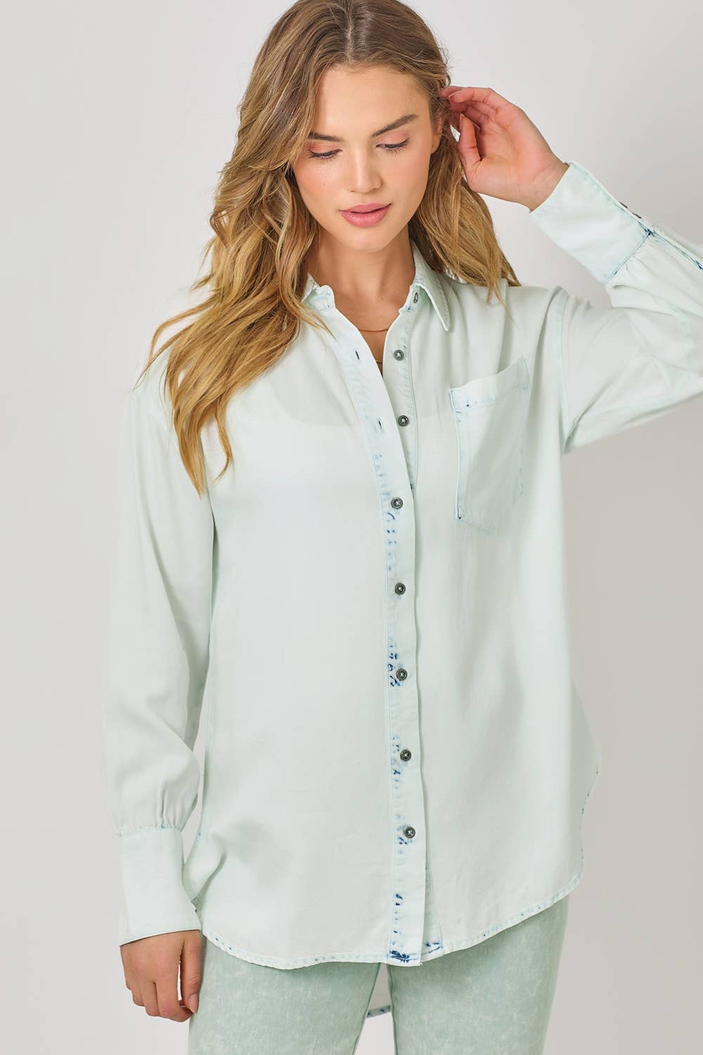 Mystree - Wholesale Button Down Shirt - Women's - 60937 Tencel Oversized Button Up Shirt7