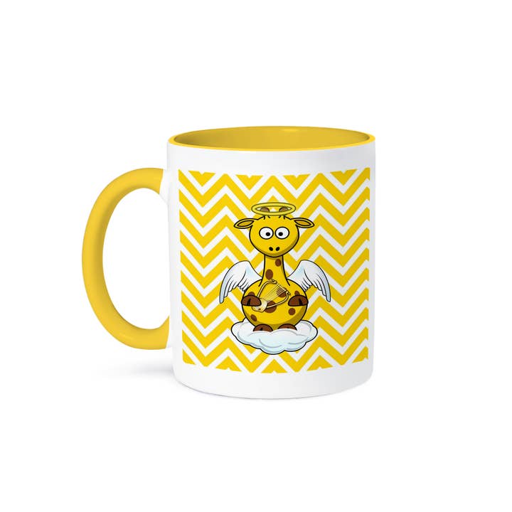 3dRose - Wholesale Coffee Mug - 3dRose, Image of Giraffe Angel On Yellow Chevron Stripes, Mug