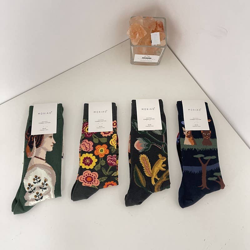 Tourtiwi - Vendita all'ingrosso Calzini - Unisex - Scorte di dipinti a olio astratti retrò di ritratti14