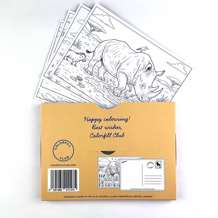 Colorfill Club - Wholesale Display book - Safari Colouring Postcard Set of 10 – African Animals2