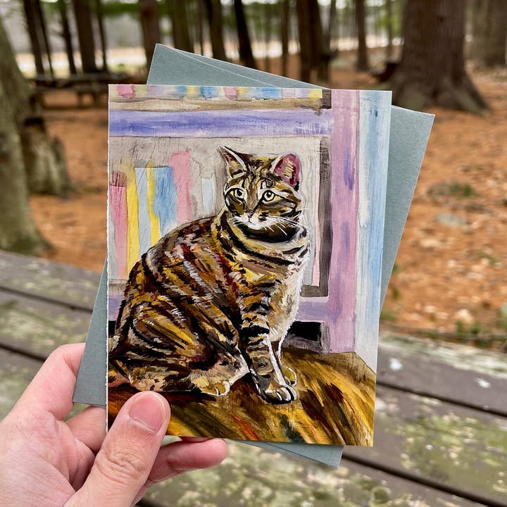 Hälsningskort med katt, design med tabbykatt för wholesale av Deking Art