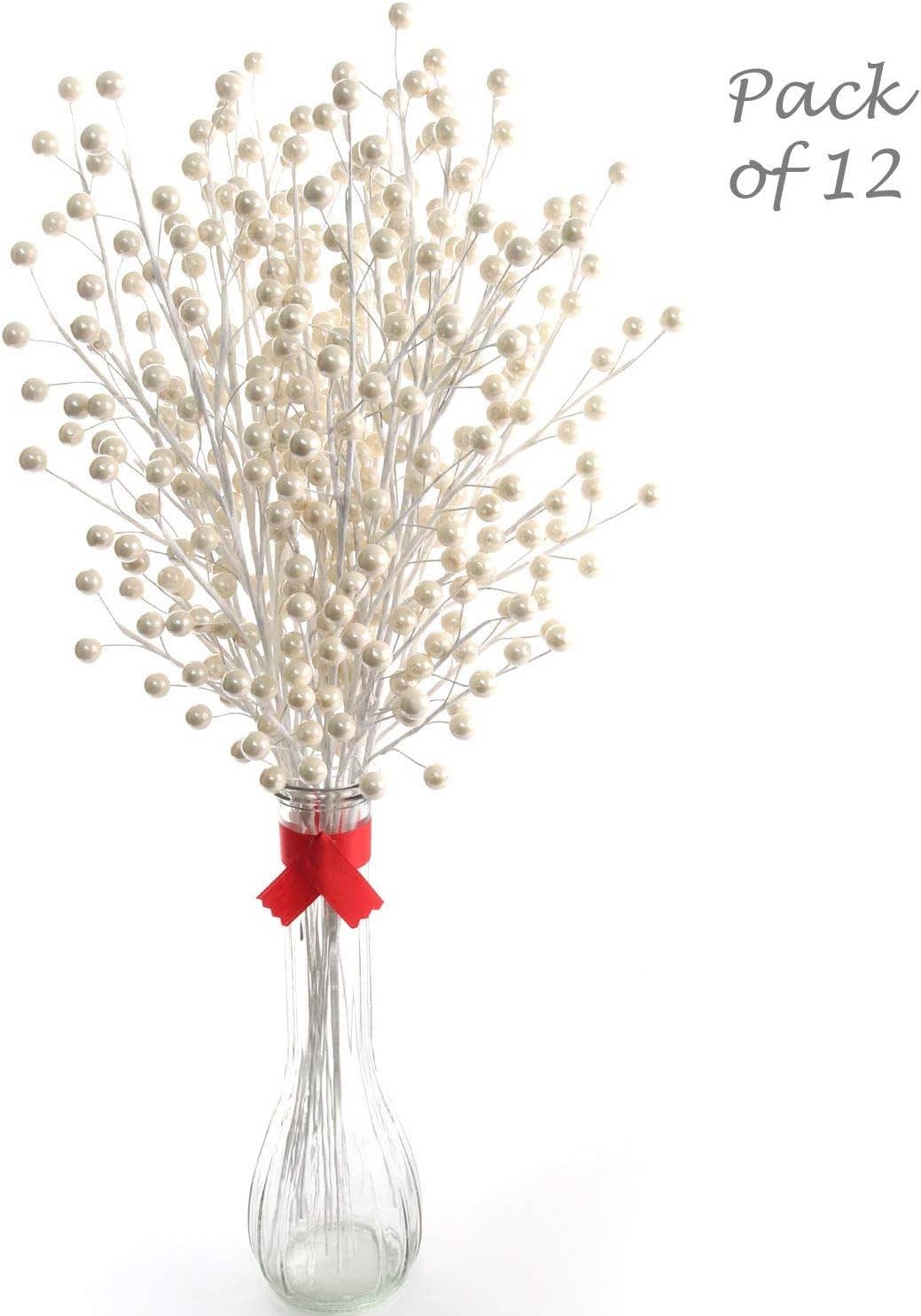 Larksilk - Wholesale Christmas Decoration - 24-Pack Pearl White Christmas Holly Berry Stems, 35 Berries1