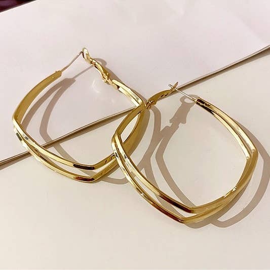 DOUBLE SQUARE RING SIMPLE EARRINGS_CWAJE147 for wholesale by ACCITY