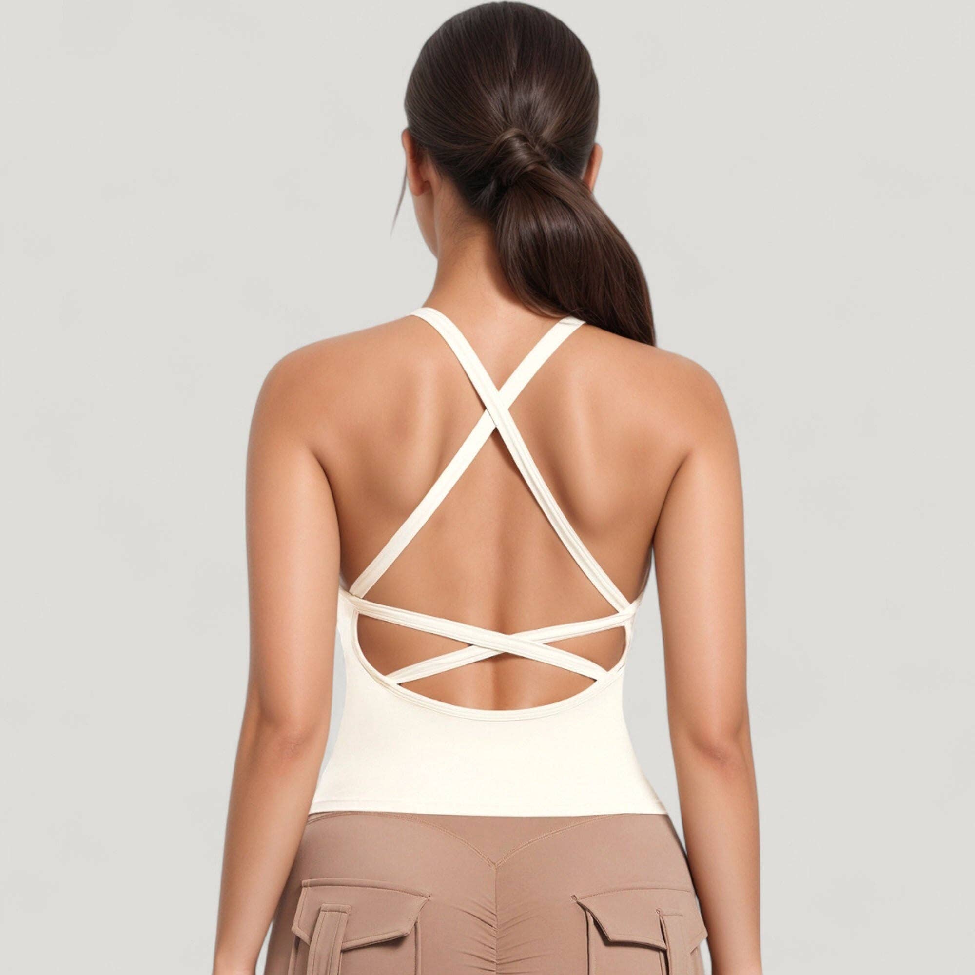 Active by Anna-Kaci - Wholesale Athletic Top - Women's - Strappy Crisscross Back Athletic Tank Top with Built-In Shel3