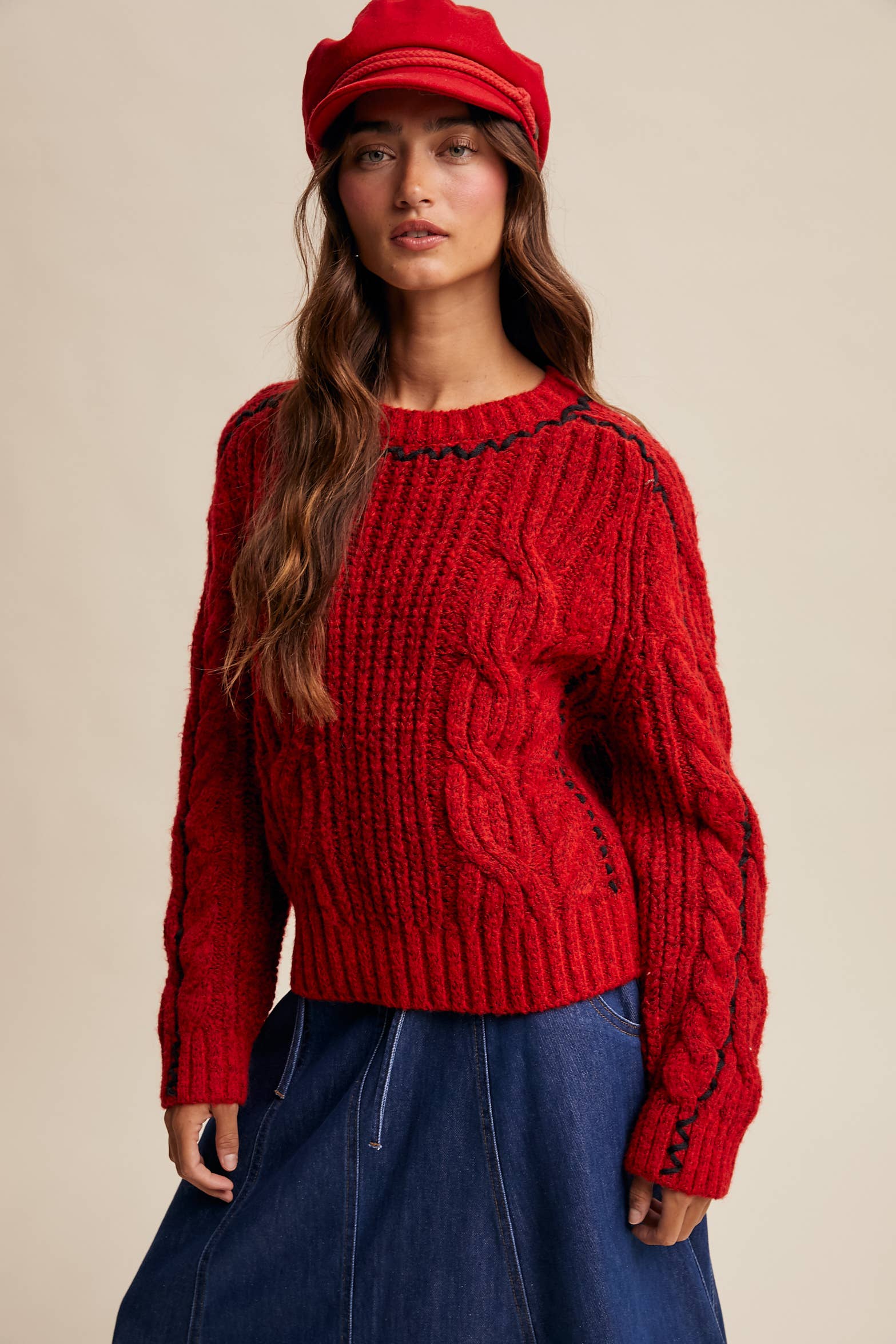 Listicle - Wholesale Knit Sweater - Women's - Contrast Stitch Cable Knit Sweater LSW1013 24