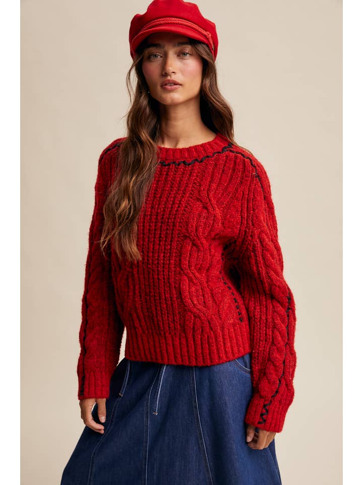 Listicle - Wholesale Knit Sweater - Women's - Contrast Stitch Cable Knit Sweater LSW1013 24