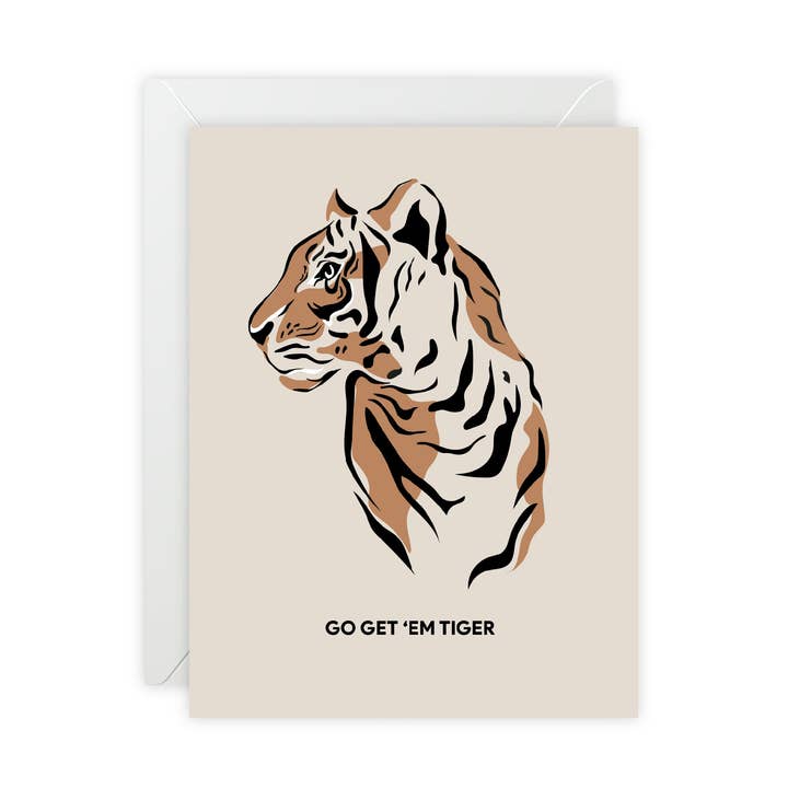 Tarjeta de felicitación motivacional "Ve a por ellos, tigre" - Tarjeta de felicitación de amistad / mejores amigos - Ilustrada, divertida, sarcástica, moderna para venta al por mayor de Donkey Laserbeam
