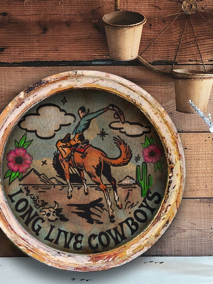 Længe leve cowboys - Cirkel kunstværk for engroshandel hos TroubleMaker Trading Company