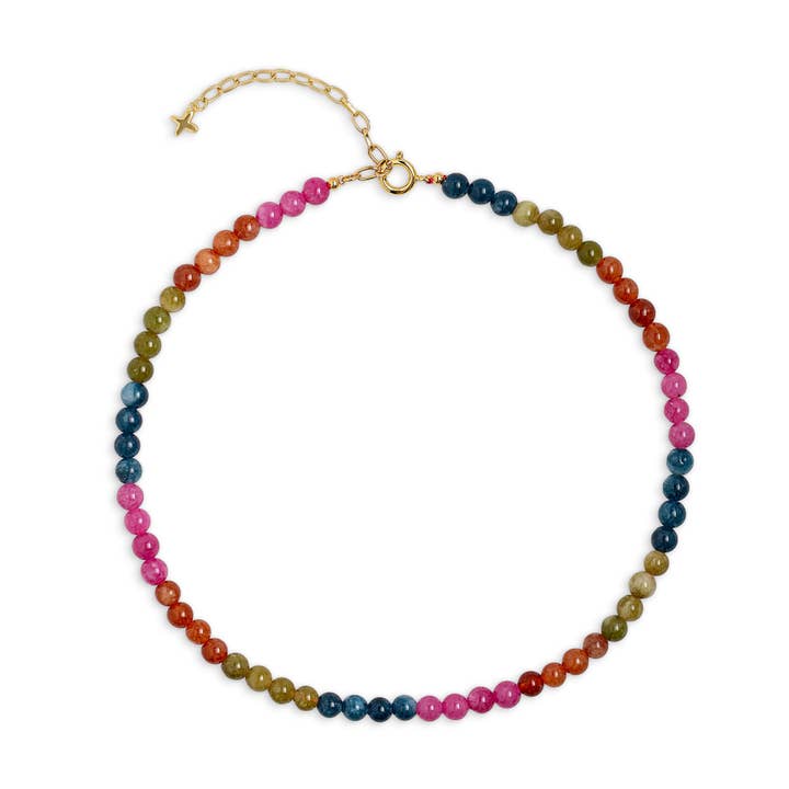 Multicoloured Mixed Jade Stone Round Beaded Necklace for wholesale by XUXA